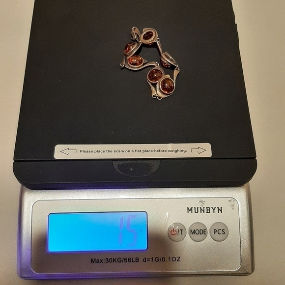 Vintage Amber Sterling Silver Bracelet 7.5" Art Nouveau Honey Unique Artsy Earth - Picture 8 of 8